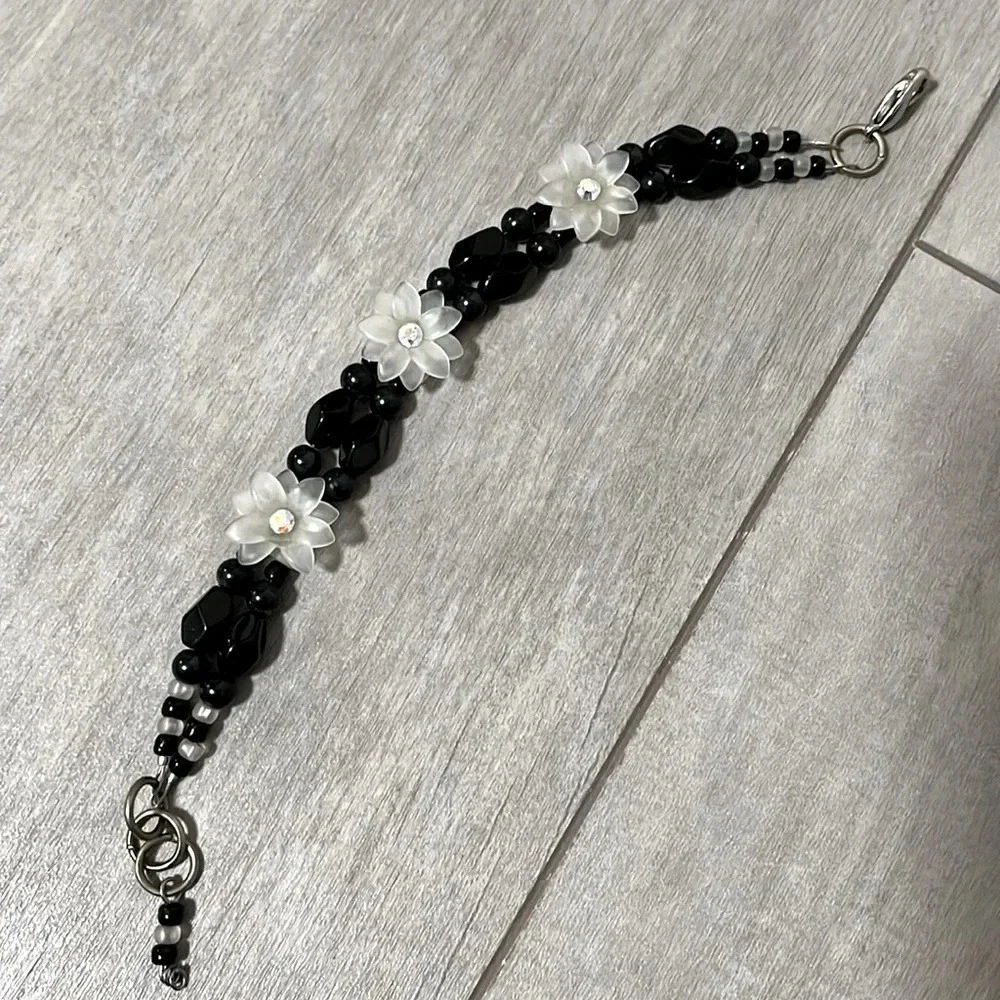 Bracelet Double Layer Black Swarovski Crystal Flower Beads - Picture 3 of 4